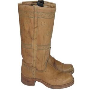 Vintage Campus Boot Square Toe Tall Green Stitch Longhorn Banana USA Women 8N